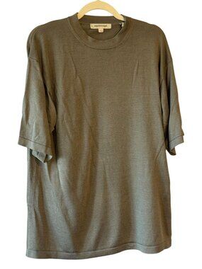 Pronto Uomo Luxury 100 Percent Silk Knit T Shirt Men's Large Olive Sage Green